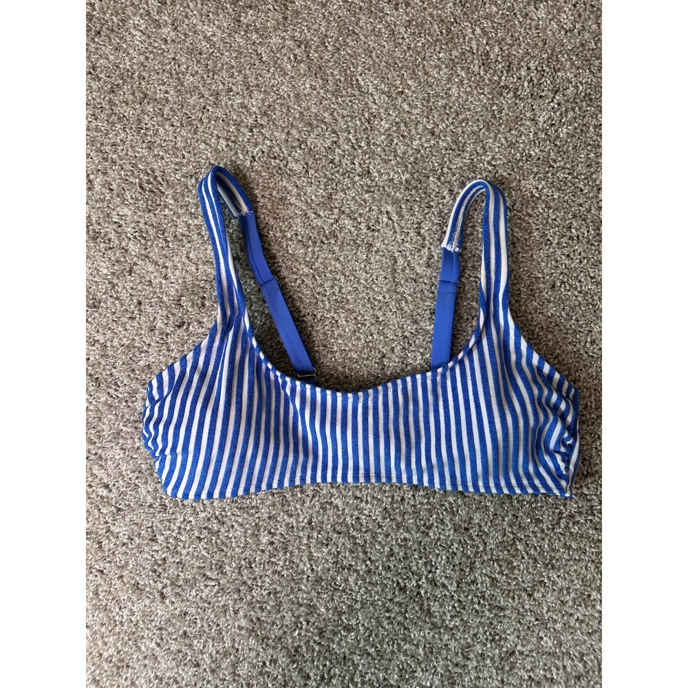 Xhilaration Blue White Textured Vertical Stripe Bikini Top Size XL Beach Resort